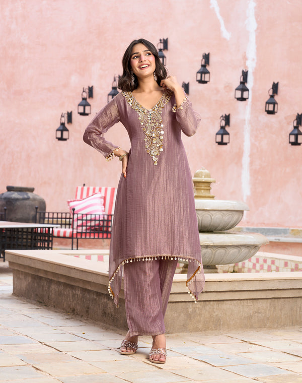Embellished Tissue Kurta Set