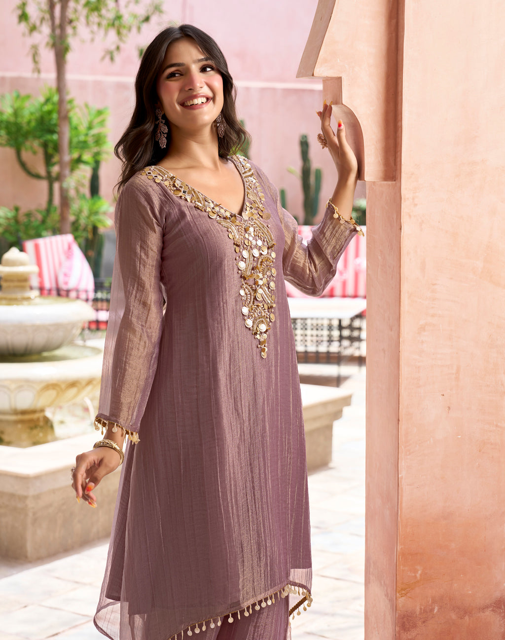 Embellished Tissue Kurta Set