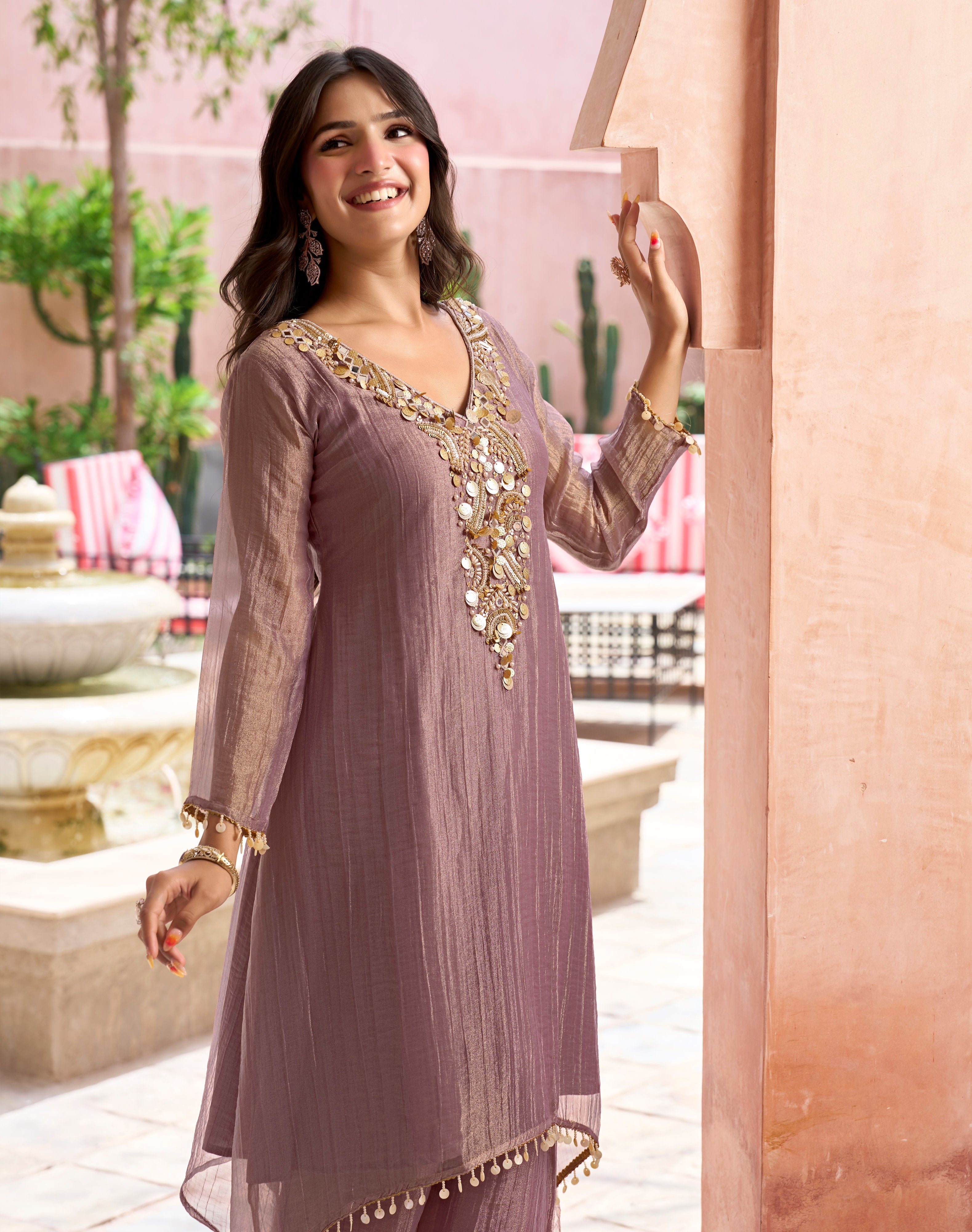Embellished Tissue Kurta Set