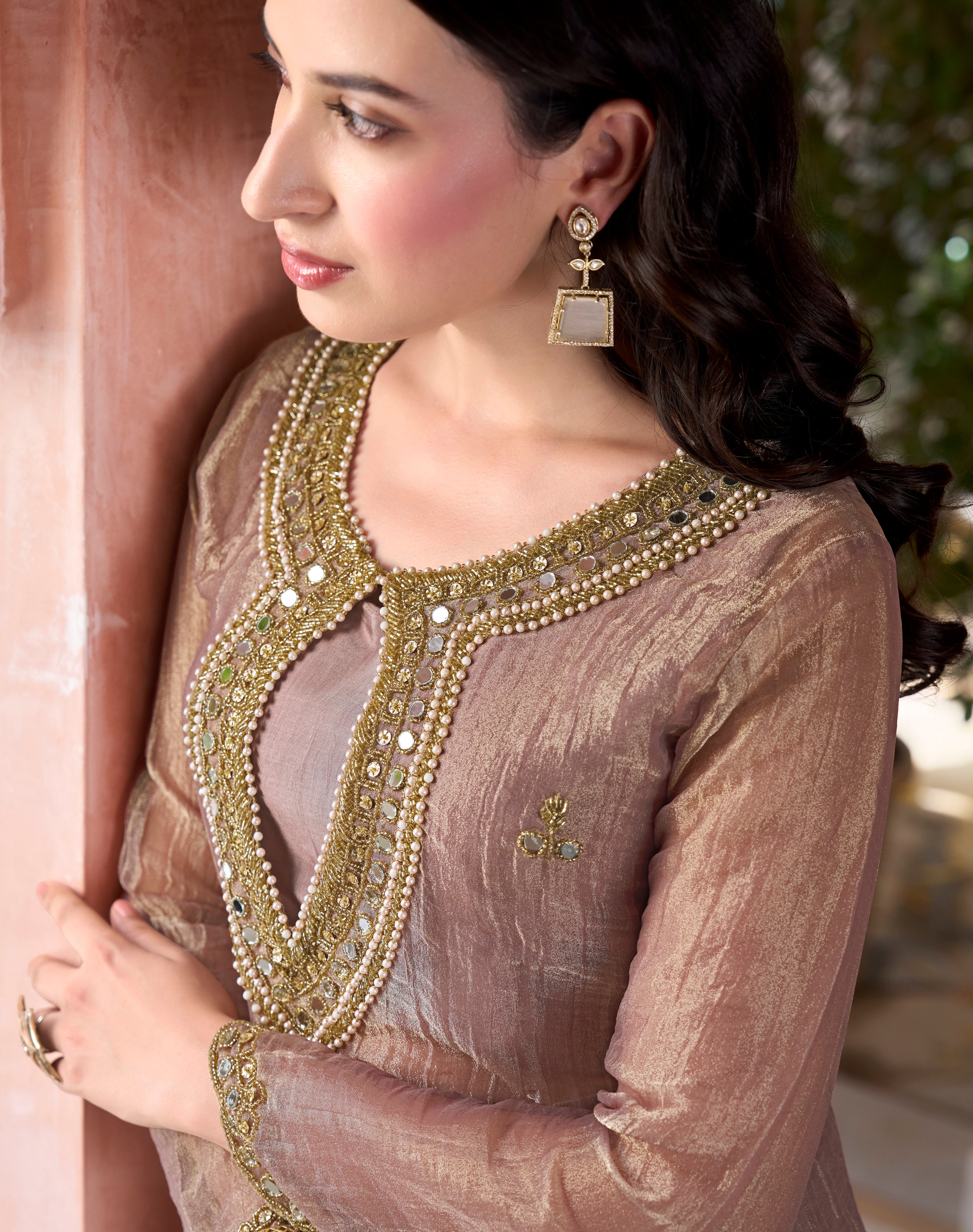 OPULENT KEYHOLE TISSUE KURTA SET