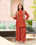 RUST ORANGE CO-ORD SET WITH DETACHABLE SHOULDER CAPE