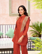 RUST ORANGE CO-ORD SET WITH DETACHABLE SHOULDER CAPE