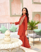 RUST ORANGE CO-ORD SET WITH DETACHABLE SHOULDER CAPE