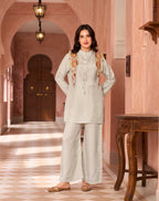 CELESTE LIGHT GREY ATTACHED CAPE KURTA SET