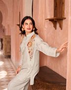 CELESTE LIGHT GREY ATTACHED CAPE KURTA SET