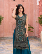 Midnight Blue Embroidered Sidecut Kurta Set
