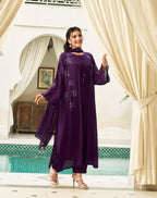 WINE EMBROIDERED ETHNIC SET