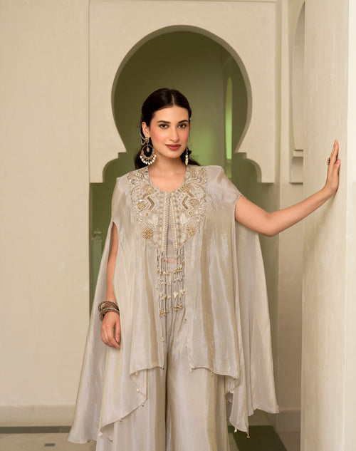 Ivory Mist Embellished Cape Set