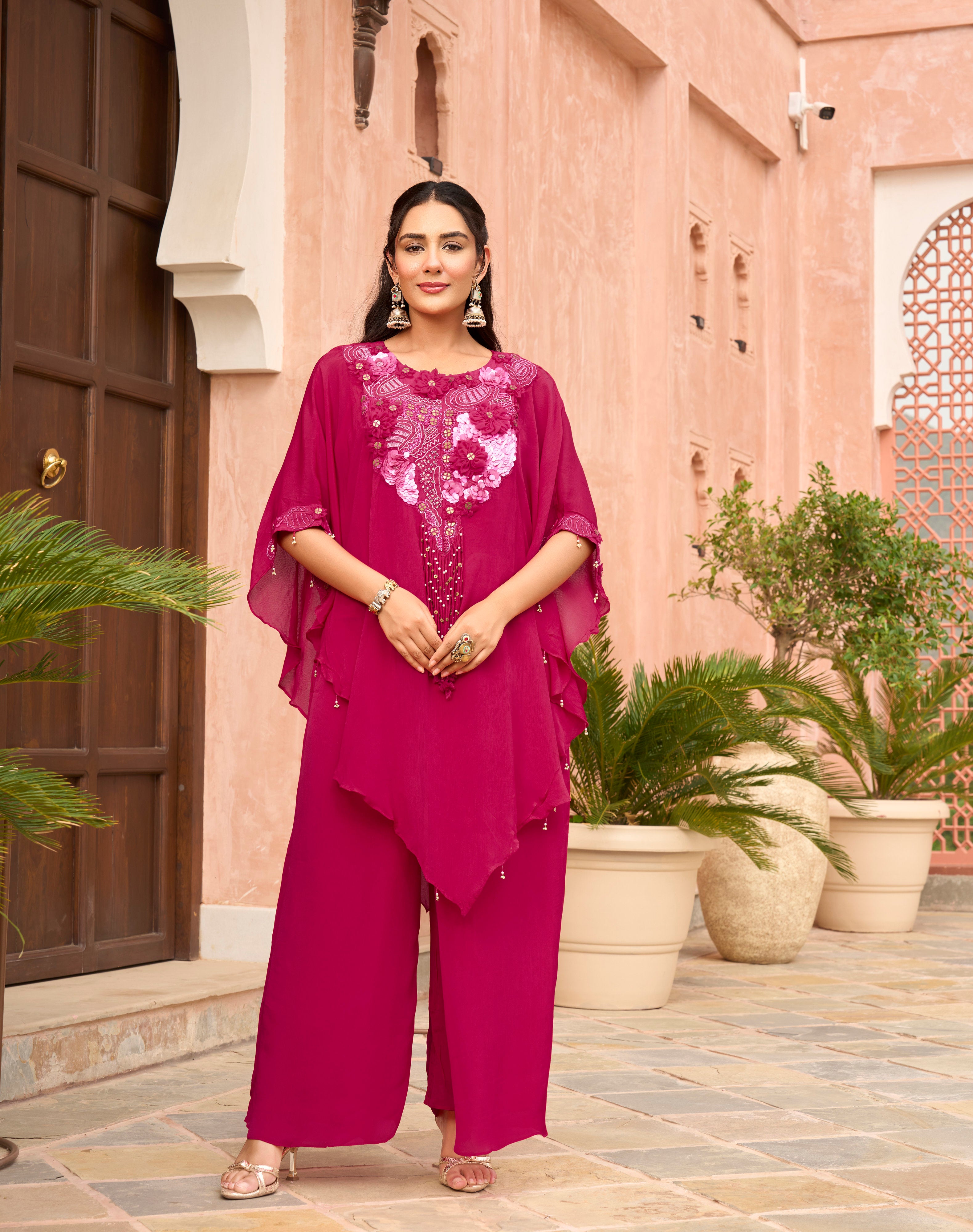 ROSE FUCHSIA STATEMENT PONCHO SET