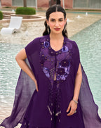 ELEGANT PURPLE EMBELLISHED CAPE AND PANT SET