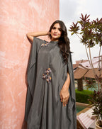 Charcoal Grey Floral Applique Kaftan Set
