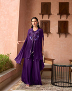 ELEGANT PURPLE EMBELLISHED CAPE AND PANT SET
