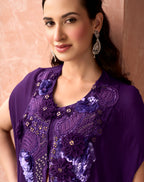 ELEGANT PURPLE EMBELLISHED CAPE AND PANT SET