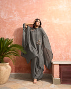 Charcoal Grey Floral Applique Kaftan Set