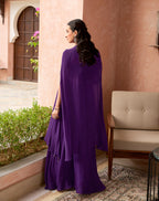 ELEGANT PURPLE EMBELLISHED CAPE AND PANT SET