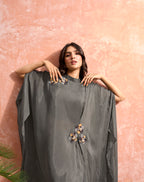 Charcoal Grey Floral Applique Kaftan Set