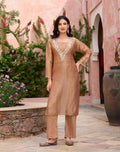 Caramel Embellished V-Neck Kurta & Pants Set