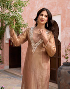 Caramel Embellished V-Neck Kurta & Pants Set