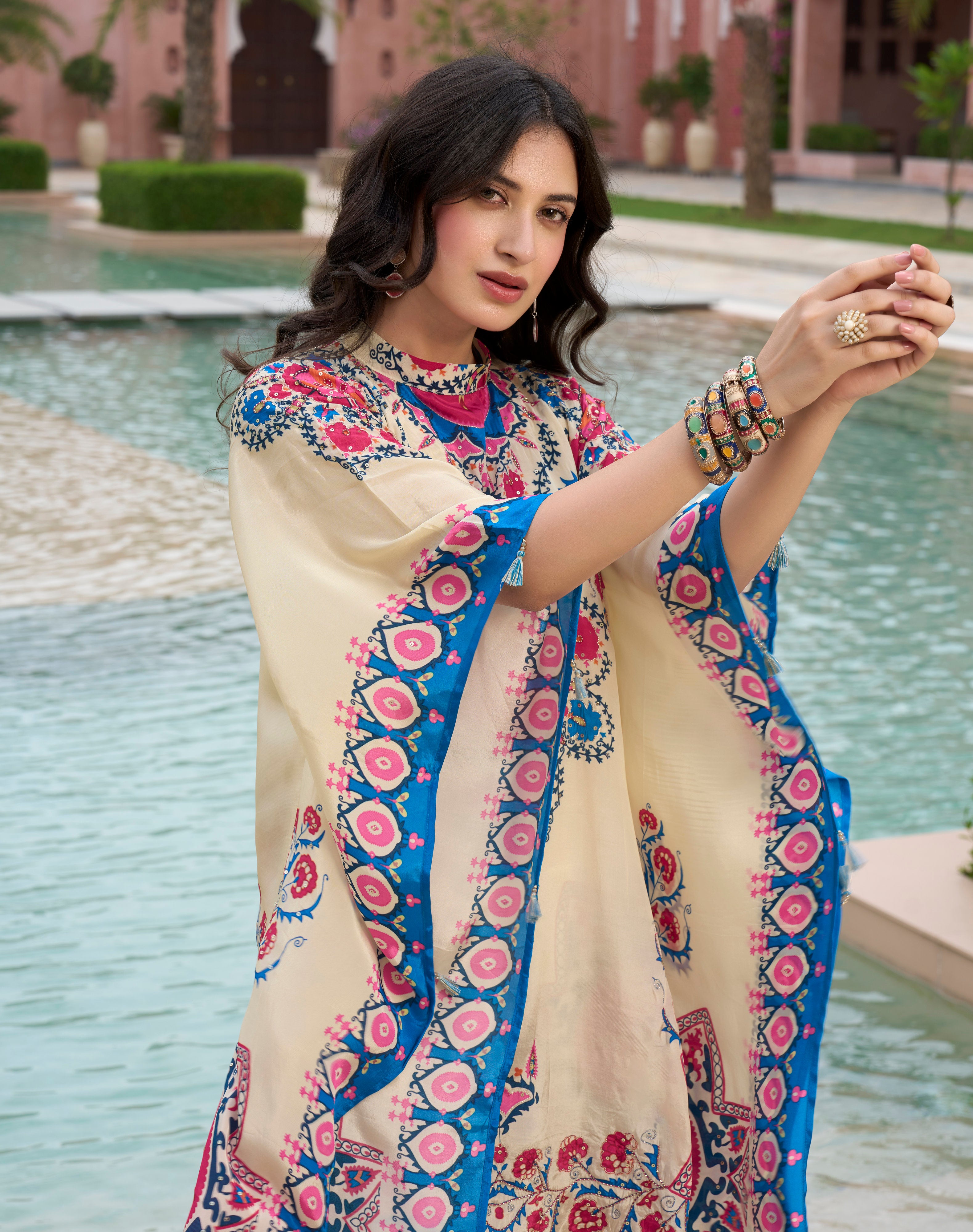 IVORY FLORAL KAFTAN SET