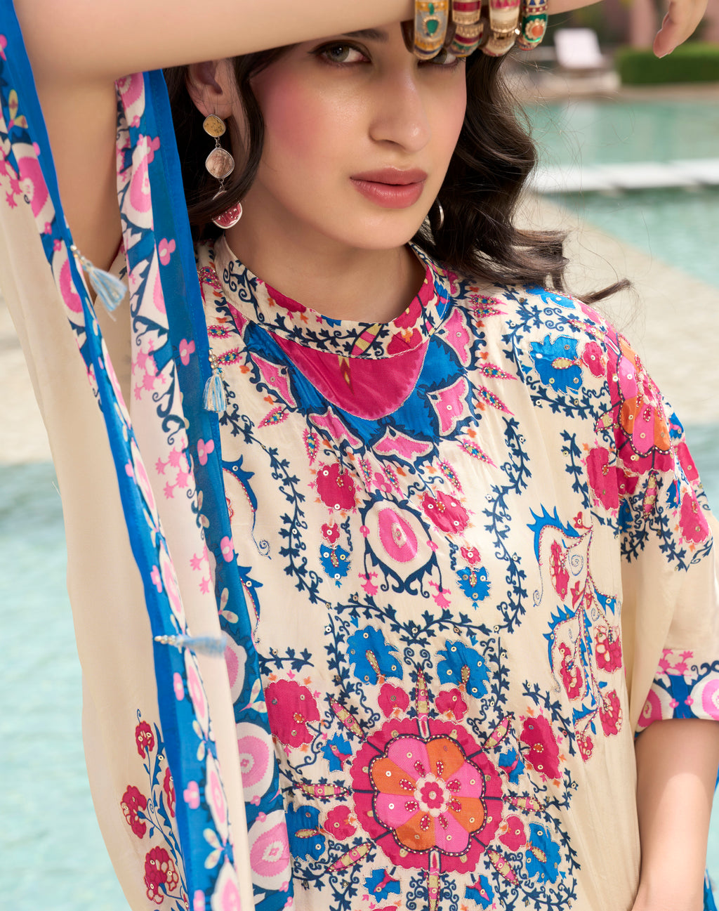IVORY FLORAL KAFTAN SET