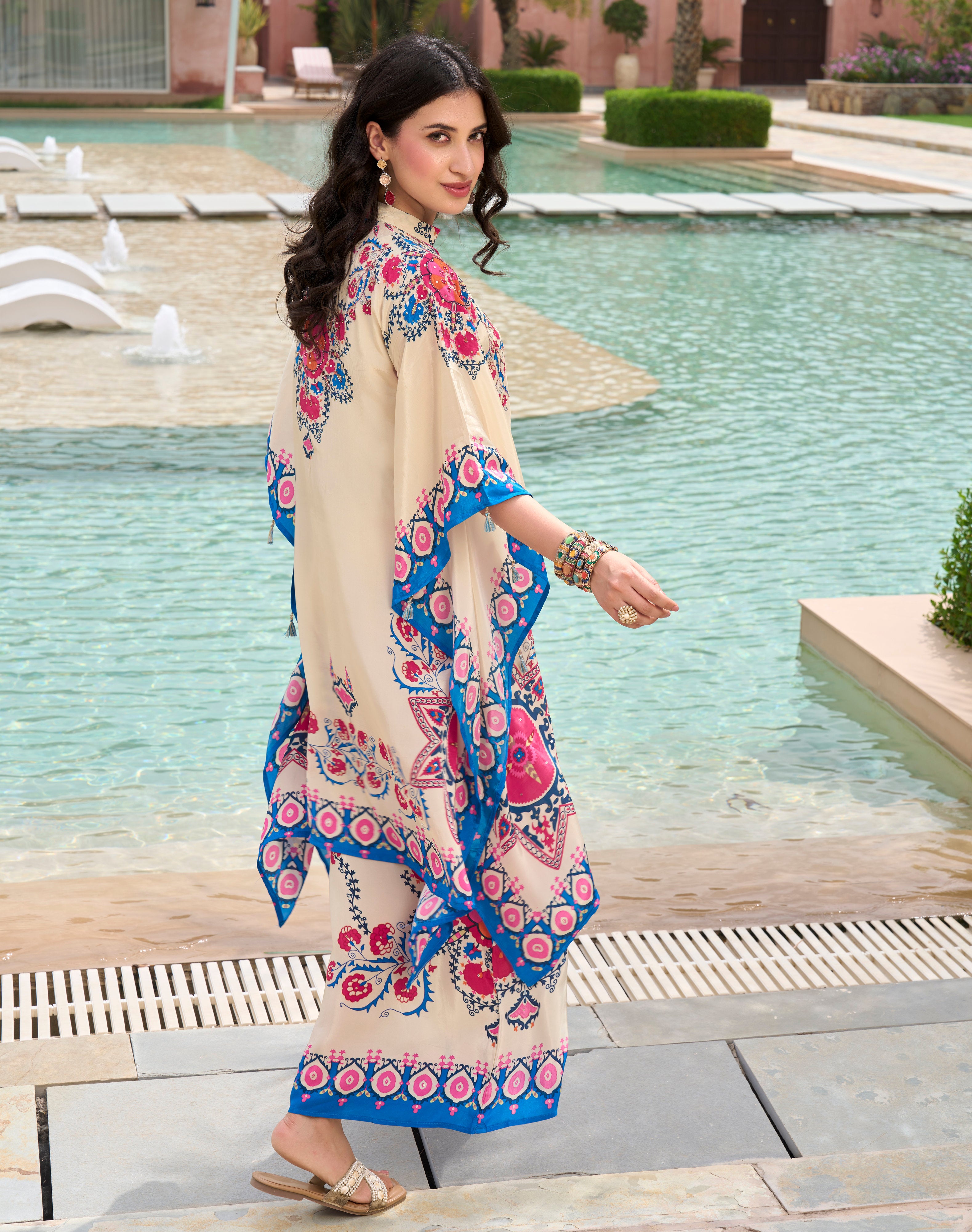 IVORY FLORAL KAFTAN SET