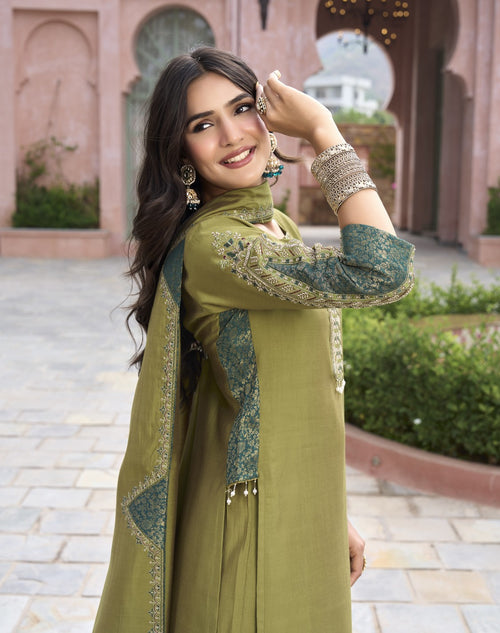 Olive Green Heritage Embroidered Kurta Set
