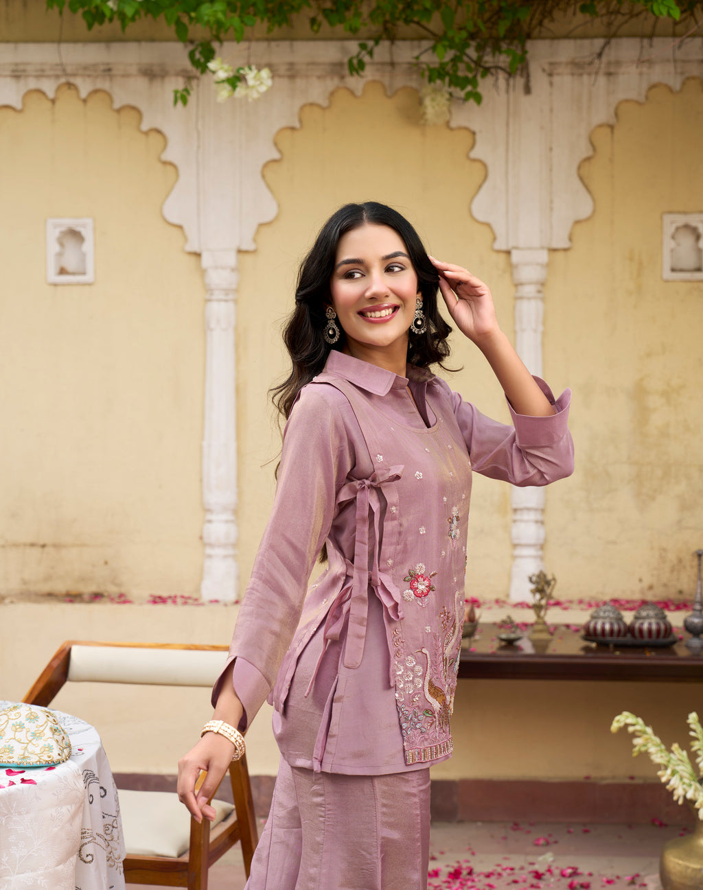 Rose Peacock Embroidered Co-Ord Set