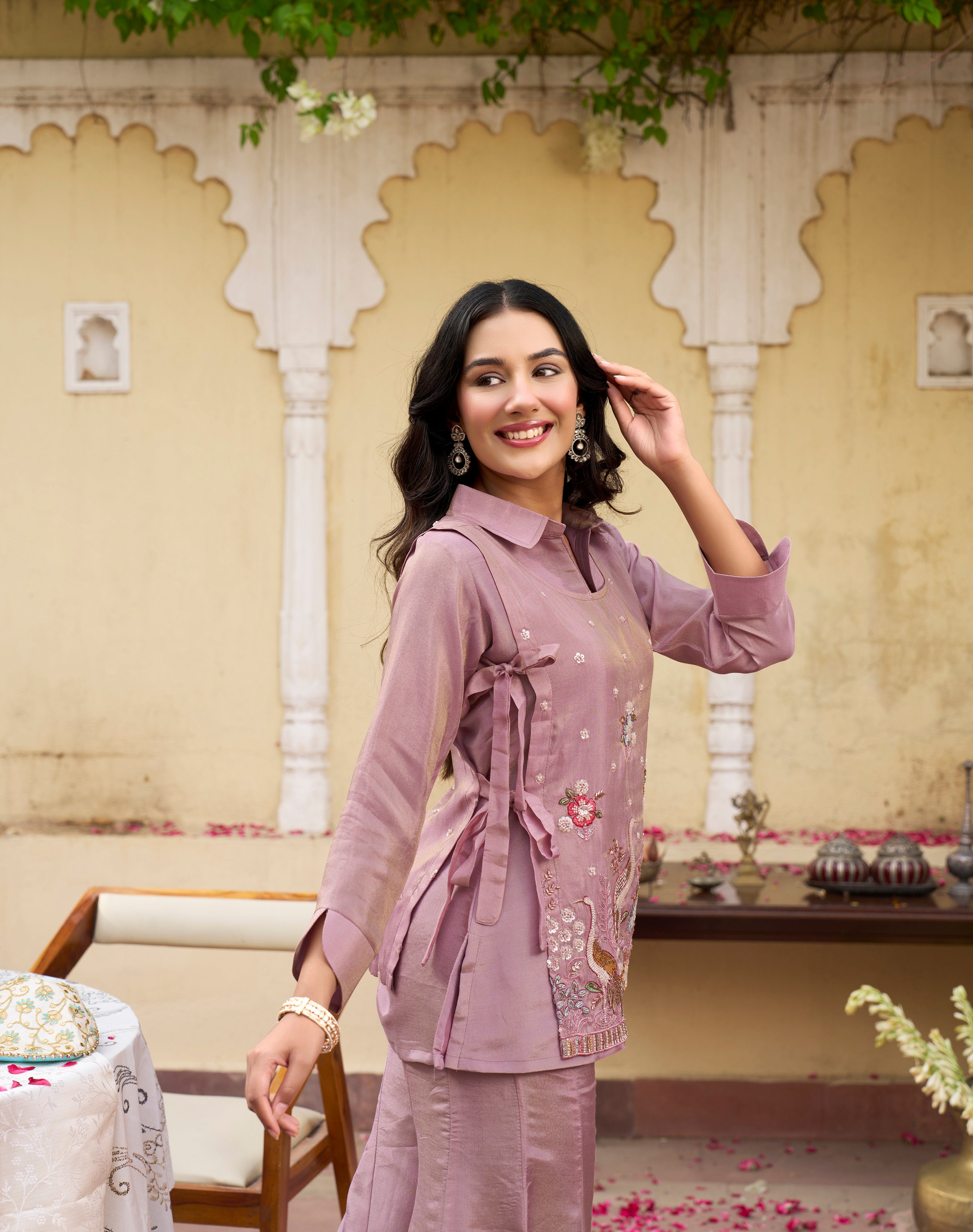 Rose Peacock Embroidered Co-Ord Set