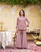 Rose Peacock Embroidered Co-Ord Set