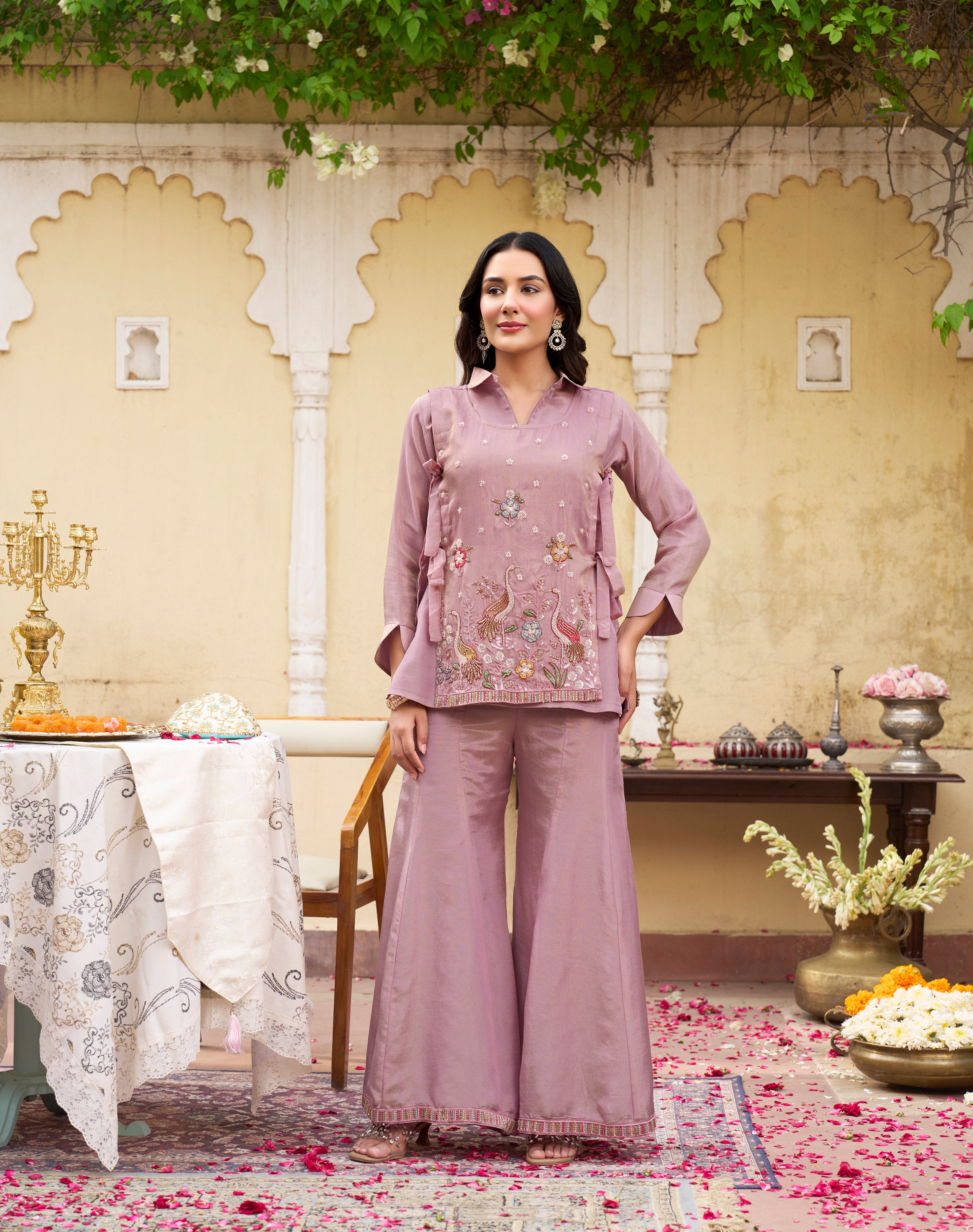 Rose Peacock Embroidered Co-Ord Set