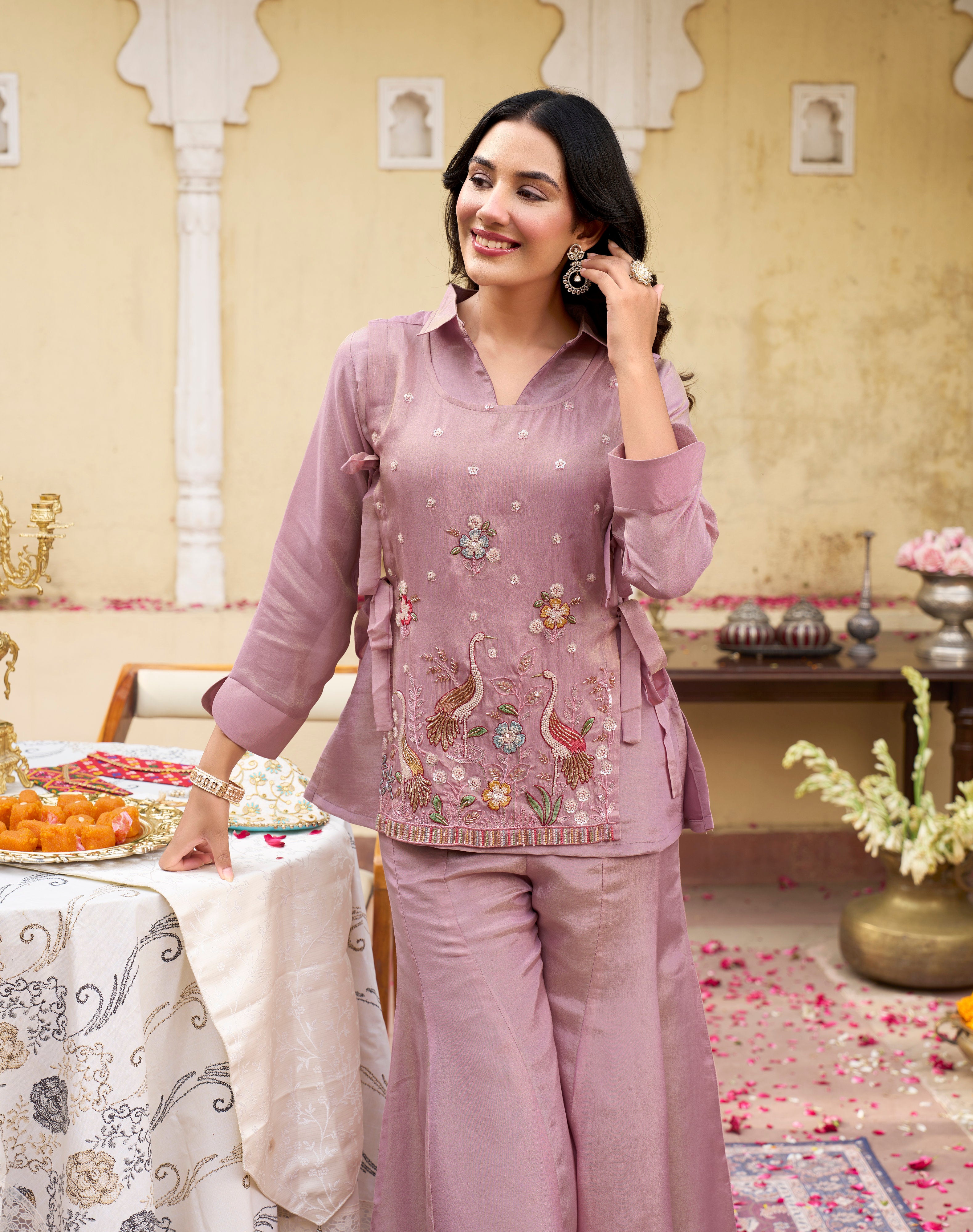 Rose Peacock Embroidered Co-Ord Set