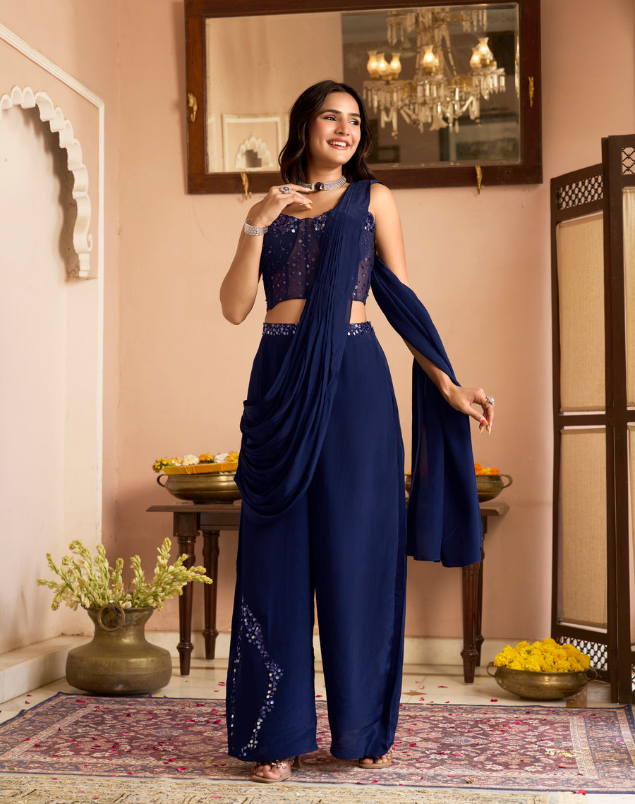 Glamorous Drape Saree With Plazo Pants