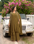Olive Green Embellished Kaftan Set