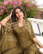 Olive Green Embellished Kaftan Set