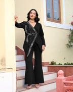 BLACK SEQUIN EMBELLISHED ASYMMETRICAL CO-ORD SET