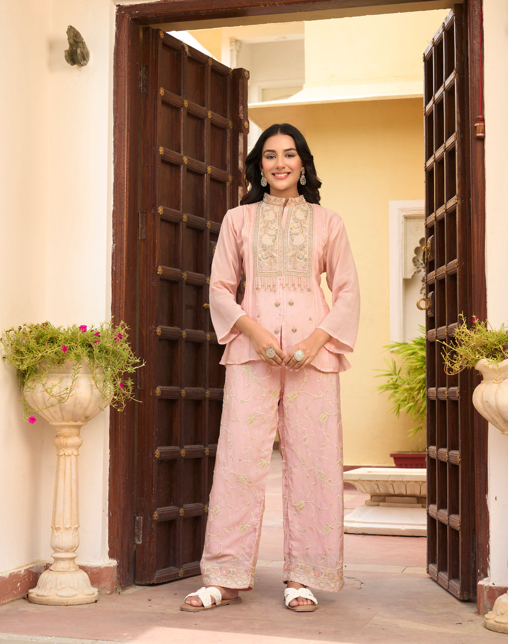 Floral Embroidered Peplum Co-ord Set
