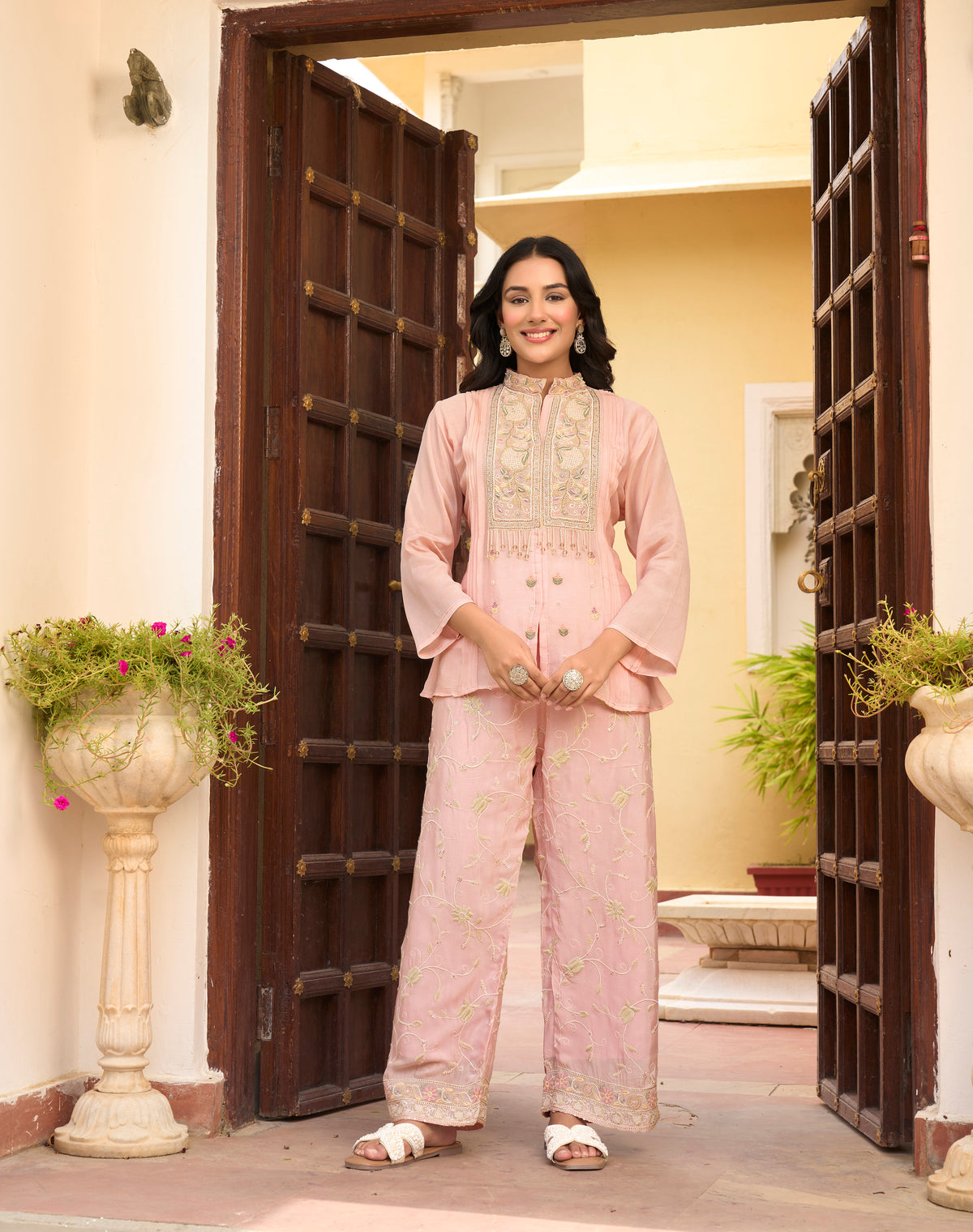 Floral Embroidered Peplum Co-ord Set