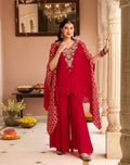 CRIMSON GRACE EMBROIDERED PONCHO CO-ORD SET