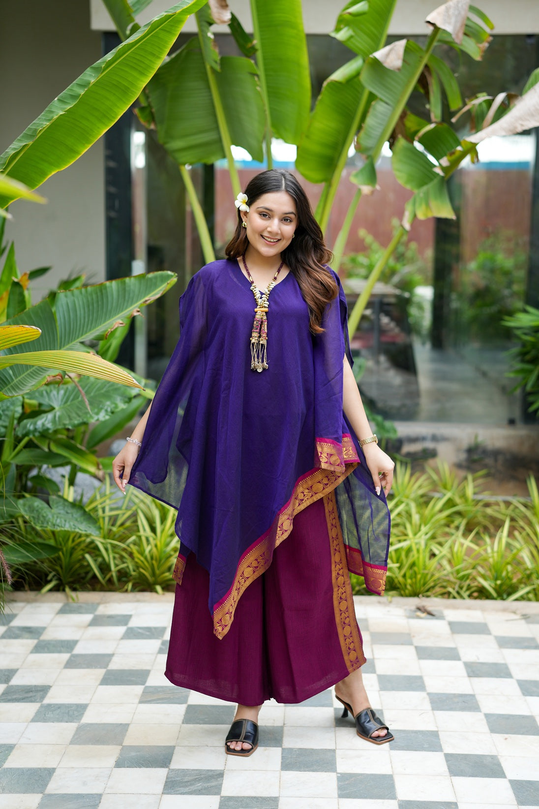 Purple Banarasi Fusion Set