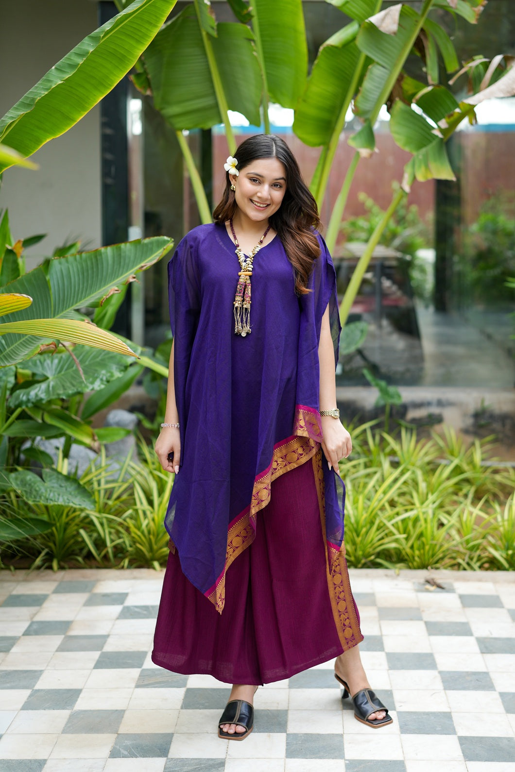 Purple Banarasi Fusion Set