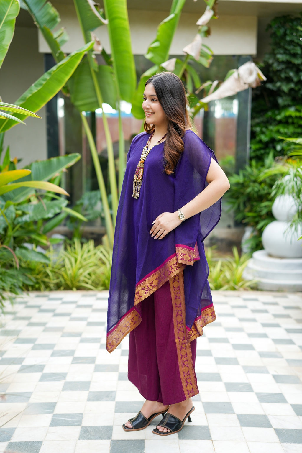 Purple Banarasi Fusion Set