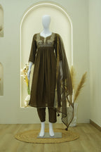 Rust Brown Embroidered Anarkali Kurta Set