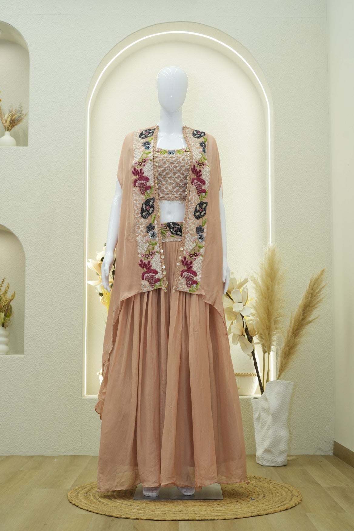Embroidered Lehenga Set With Cape