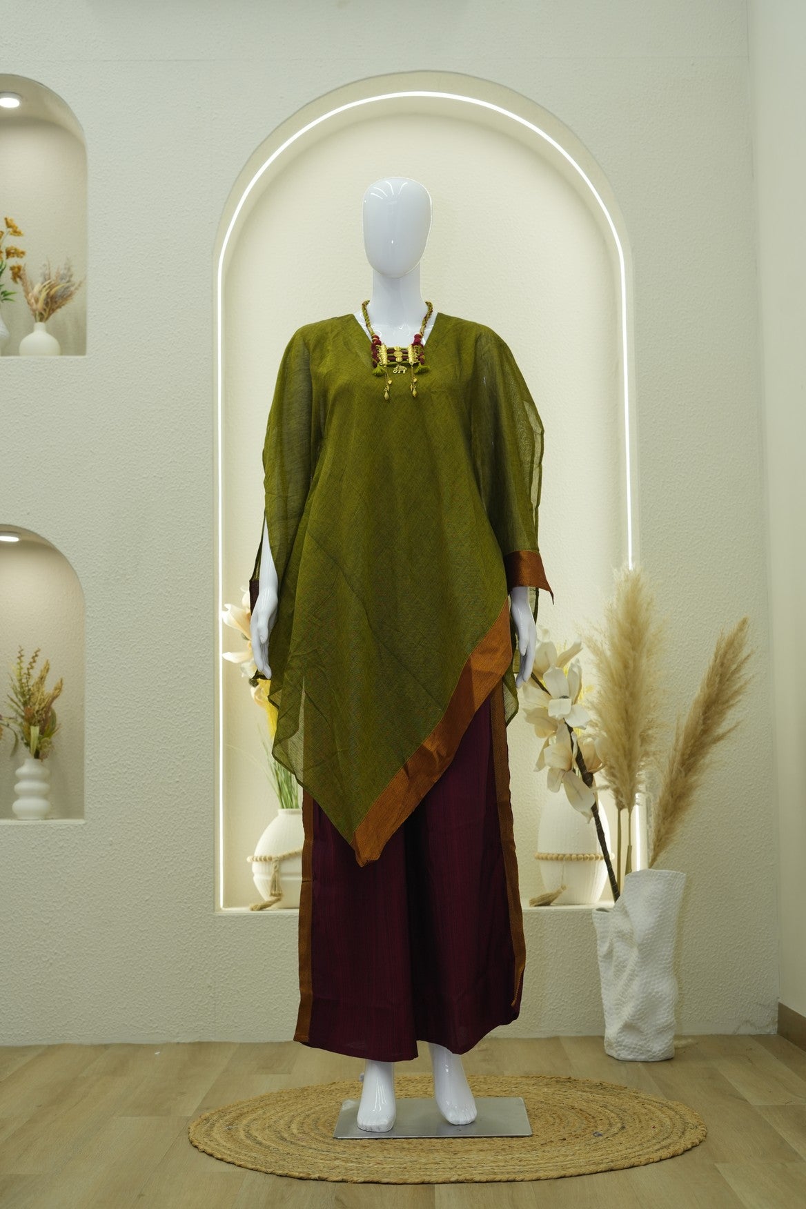 Olive Green Draped Ethnic Co-Ord Set