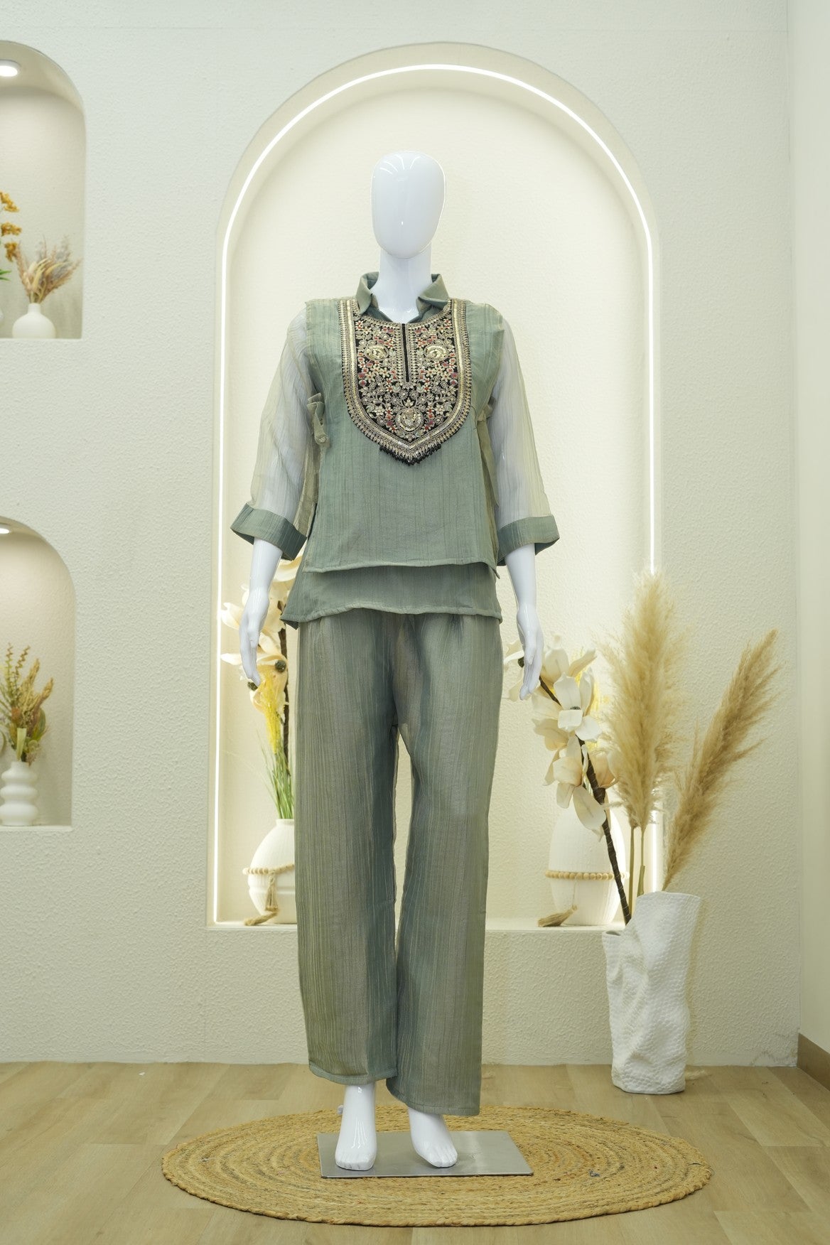 Beige Embroidered Co-Ord Set