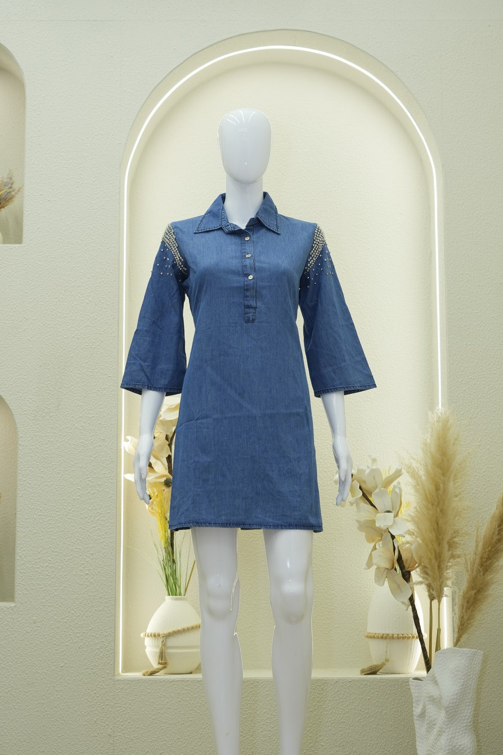 Embellished Denim Shirt Dress