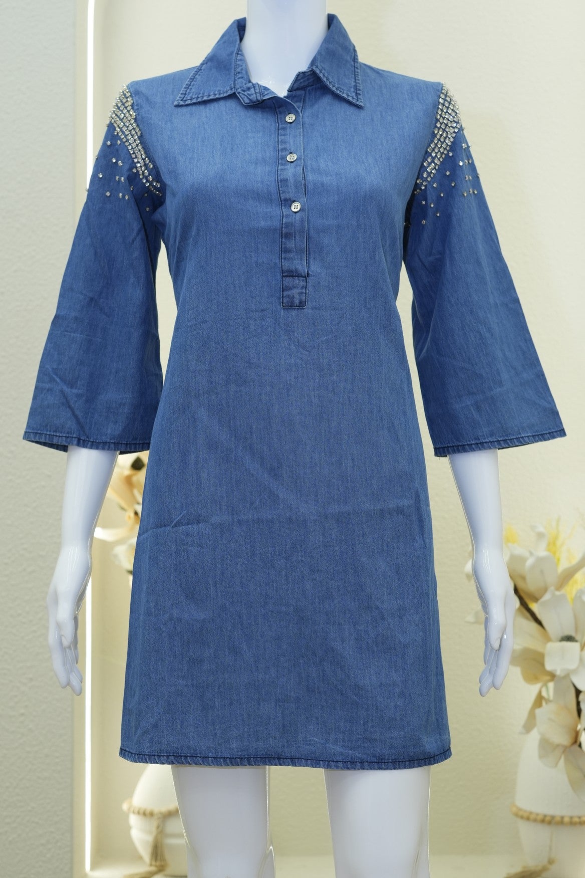 Embellished Denim Shirt Dress