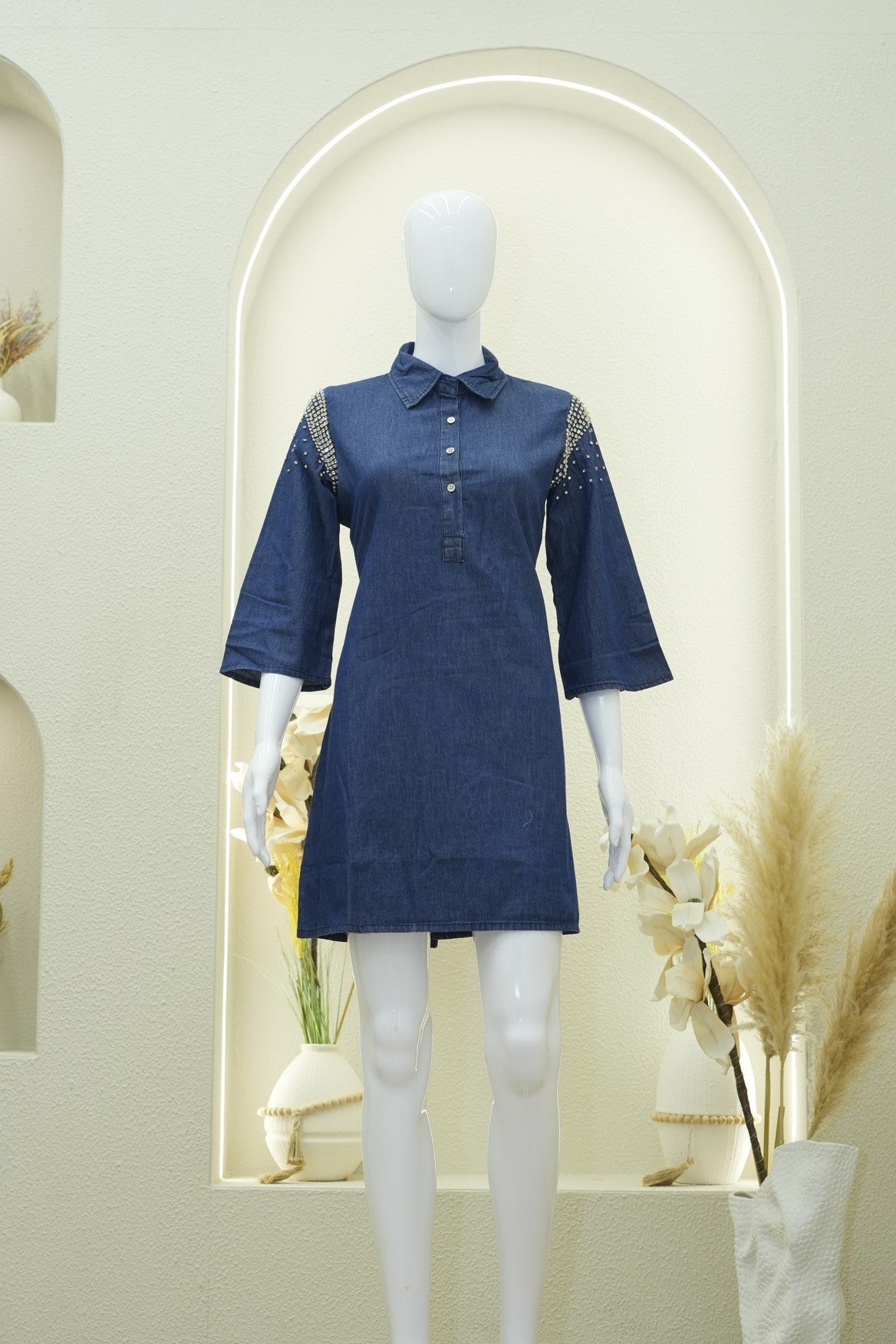 Embellished Denim Shirt Dress