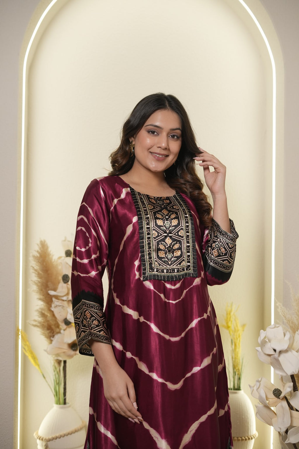 Wine Printed Ethnic Kurta Set