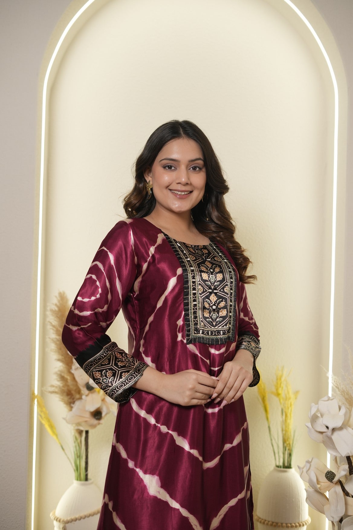 Wine Printed Ethnic Kurta Set